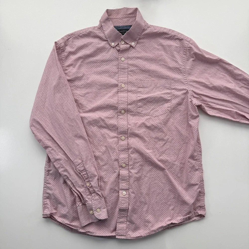 BANANA REPUBLIC Stretch Soft‎ Wash Button Down L/S Shirt Mens Medium Pink
